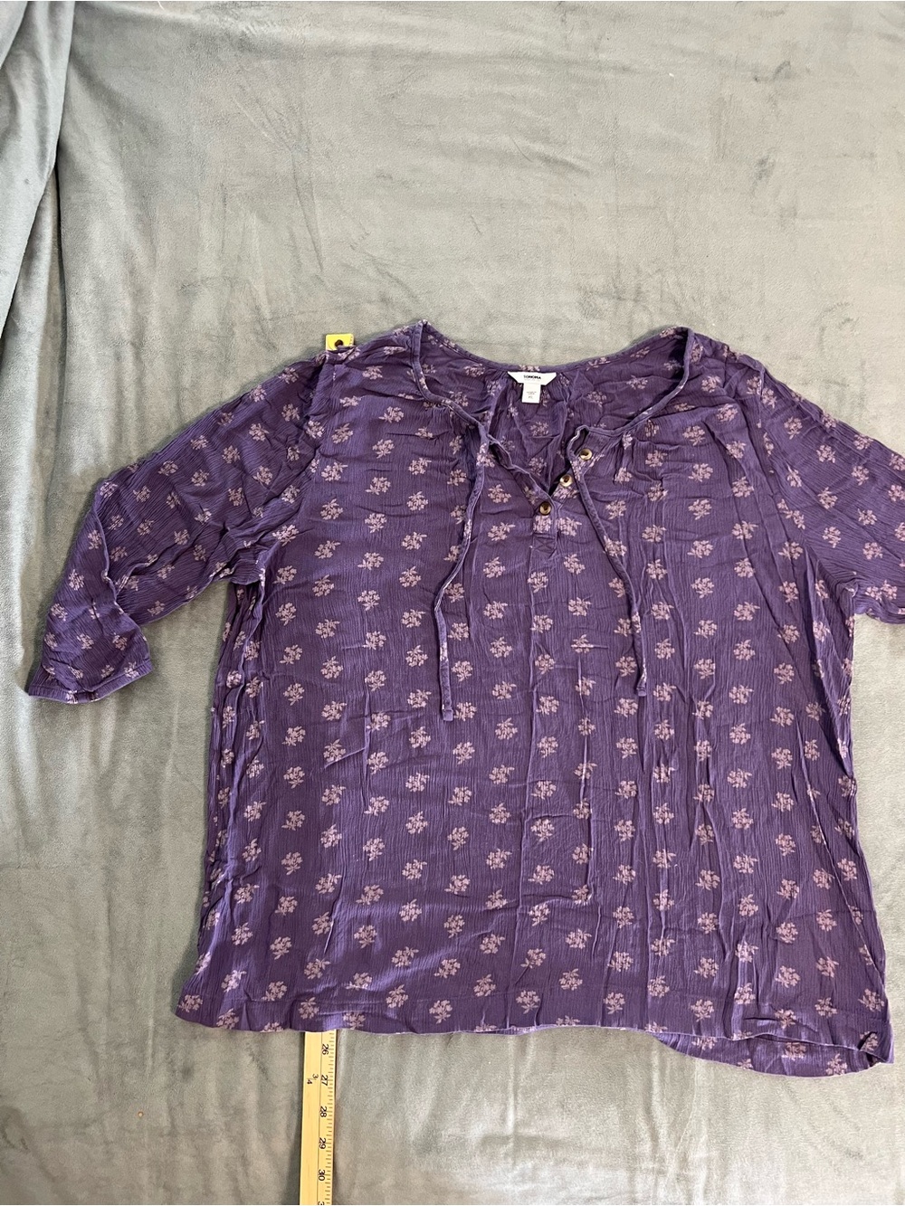 Sonoma Women's Purple Floral Tie-Neck Blouse